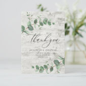 Cartons Réponse vert eucalyptus bois blanc mariage merci (Debout devant)