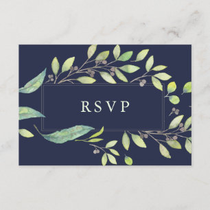 Cartons Réponse Vert feuilles   Mariage en Aquarelle bleu foncé RS
