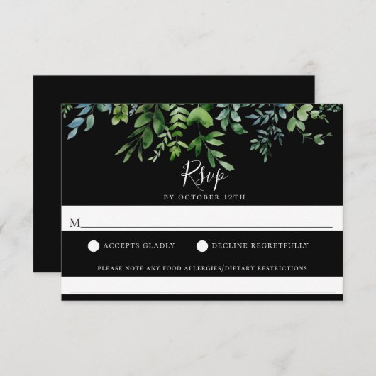 Cartons Réponse Vert moderne Mariage noir Allergie alimentaire RSV (Devant / Derrière)