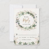 Cartons Réponse Vert or Elégant Aquarelle Boho Mariage feuille (Devant)