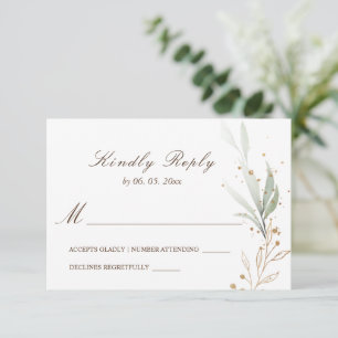 Cartons Réponse Vert or Simple Vert Mariage Aquarelle