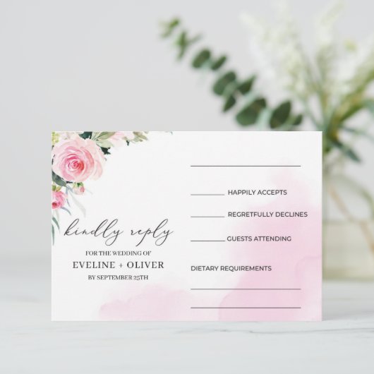 Cartons Réponse Vert rose vif, vert fleuri eucalyptus mariage (Debout devant)