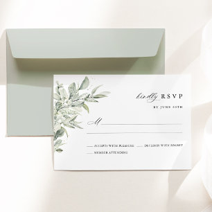 Cartons Réponse Vert sage, aquarelle botanique, élégant mariage