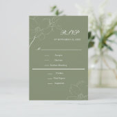 Cartons Réponse Vert sauge Boho Fleurs blanches Botanique Mariage (Debout devant)