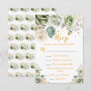 Cartons Réponse Vert sauge et floral crème Sweet Sixteen
