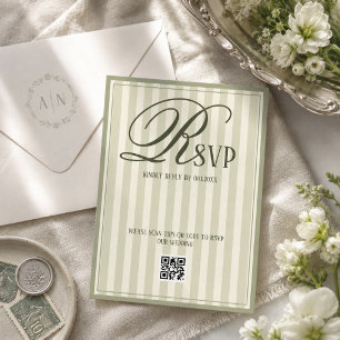 Cartons Réponse Vert sauge et ivoire rayé mariage de luxe