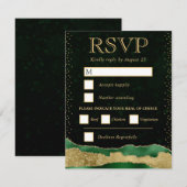 Cartons Réponse Vertes et or Glam Tears Bokeh Mariage (Devant / Derrière)