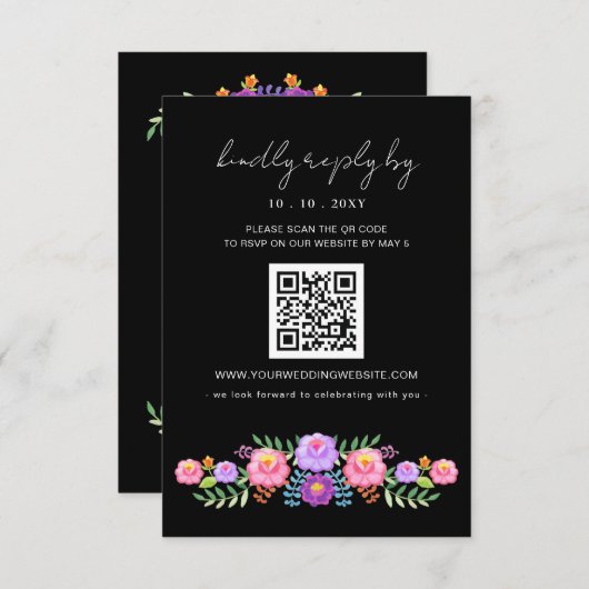 Cartons Réponse Vibrant Mexican Floral Fiesta Wedding QR code (Devant / Derrière)