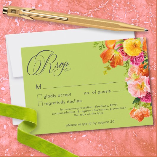 Cartons Réponse Vibrant Summer Floral Lime Orange Pink Wedding