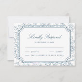 Cartons Réponse Victorian Dusty Blue Floral Line Art Wedding (Devant)