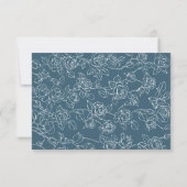 Cartons Réponse Victorian Dusty Blue Floral Line Art Wedding (Dos)