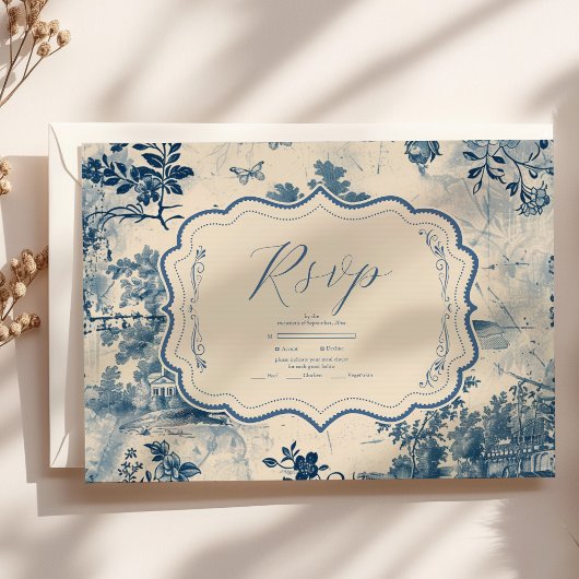 Cartons Réponse Victorian Dusty Blue French Toile Mariage