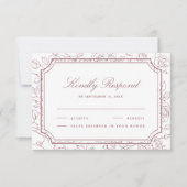 Cartons Réponse Victorian Dusty Rose Floral Line Art Wedding (Devant)
