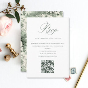 Cartons Réponse Victorian Ornate Grace Floral Sage QR code Mariage