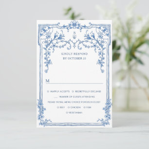 Cartons Réponse Victorien Ornate Grace Floral Dusty Mariage bleu