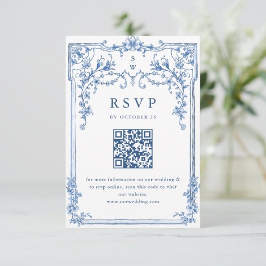 Cartons Réponse Victorien Ornate Grace Floral Dusty Mariage bleu (Debout devant)