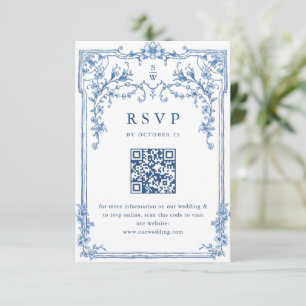 Cartons Réponse Victorien Ornate Grace Floral Dusty Mariage bleu