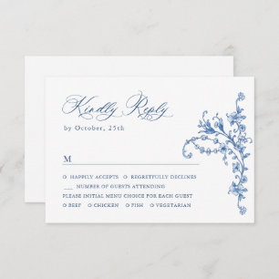 Cartons Réponse Victorien Ornate Grace Floral Dusty Mariage bleu
