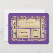 Cartons Réponse Vieux mariage en papier avec vitrine violet et or  (Dos)