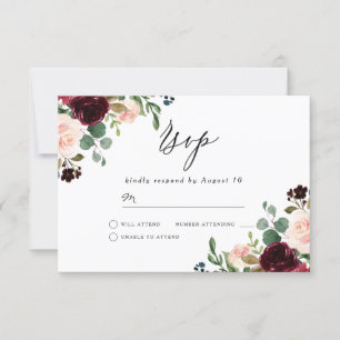 Cartons Réponse Vin rouge bourguignon & Blush Mariage moderne