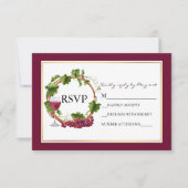 Cartons Réponse Vins de raisin d'aquarelle Wreath Burgundy Mariage (Devant)