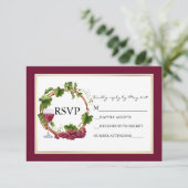 Cartons Réponse Vins de raisin d'aquarelle Wreath Burgundy Mariage (Debout devant)
