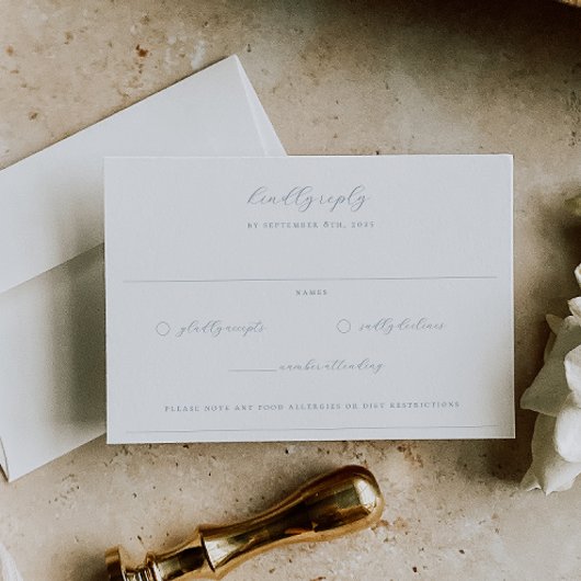 Cartons Réponse Vins intemporels Dusty Blue Monogram Mariage Crest