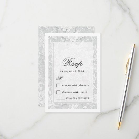 Cartons Réponse Vintage Antique White Lace Wedding (Devant/Arrière en situation)