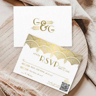 Cartons Réponse Vintage Art Déco Gold Unique QR Code Mariage