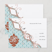 Cartons Réponse Vintage Birds Red Endive Mariage damassé (Devant / Derrière)