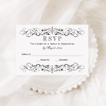 Cartons Réponse Vintage Black Chalkboard Mariage<br><div class="desc">Des tourbillons décoratifs et des fleurs encadrent cette élégante carte de réponse mariage d'inspiration vintage. Arrière - plan blanc au design noir doux. Personnalisez avec votre date d'échéance de réponse personnalisée.</div>