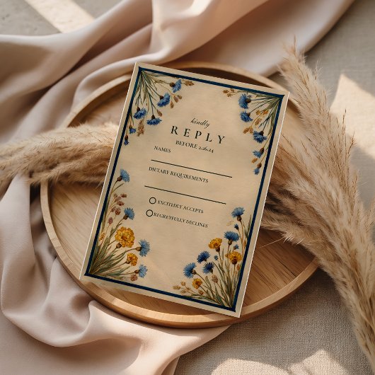 Cartons Réponse Vintage Blue Wildflower Wedding