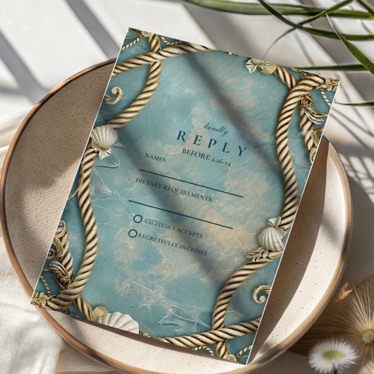 Cartons Réponse Vintage Coastal Rope Ocean Wedding