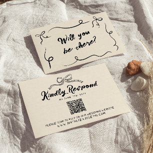 Cartons Réponse Vintage écriture main moderne Bow QR Code Mariage