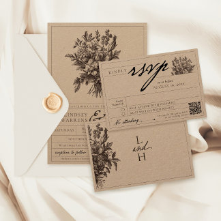 Cartons Réponse Vintage Floral Boho Rustic Kraft Formal Wedding