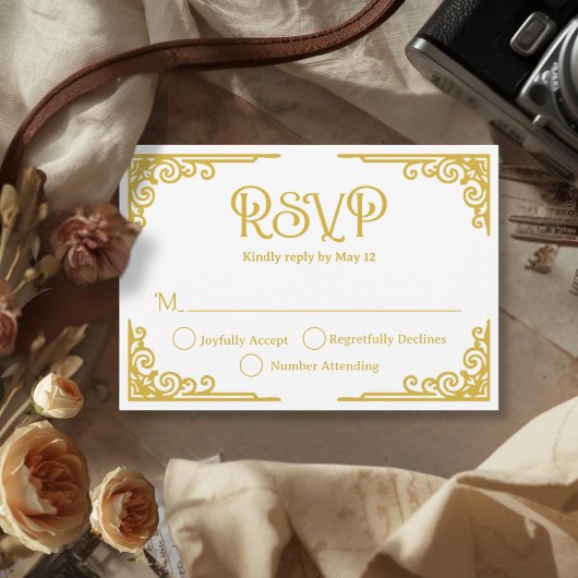 Cartons Réponse Vintage Gold White Wedding 
