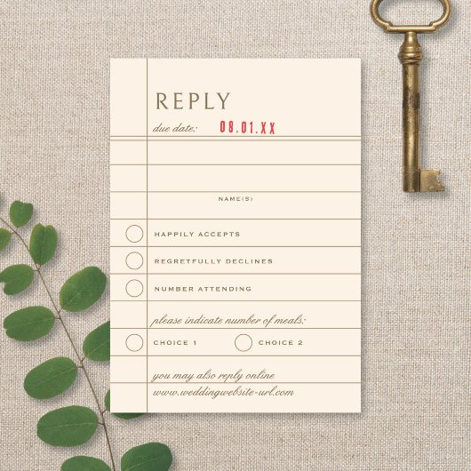 Cartons Réponse Vintage Library Checkout Neutral Wedding Reply