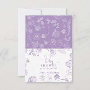 Cartons Réponse Vintage Lilac Floral Script Baby shower Place Card
