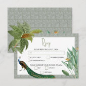 Cartons Réponse Vintage Peacock Feather Tropical Greenery Mariage (Devant / Derrière)