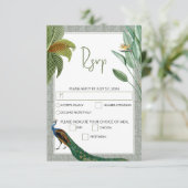 Cartons Réponse Vintage Peacock Feather Tropical Greenery Mariage (Debout devant)