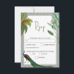 Cartons Réponse Vintage Peacock Feather Tropical Greenery Mariage<br><div class="desc">Un design vintage d'oiseau paon avec verdure tropicale et motif damassé arrière - plan. Ce design est idéal pour toutes les saisons. Un design aquarelle élégant dans un thème contemporain. Une carte de réponse RSVP mariage classe avec des plumes de paon glorieuses et des éléments modernes. Des articles de papeterie...</div>