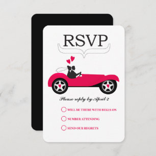 Cartons Réponse Vintage Retro Voiture rose convertible Mariage RSV