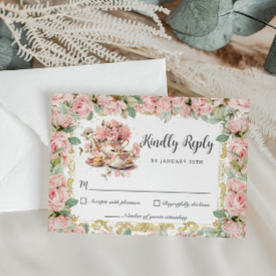 Cartons Réponse Vintage Rose Floral High Tea Party Baby Bridal