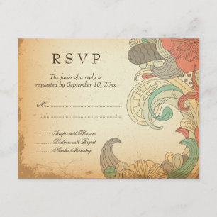 Cartons Réponse Vintage rouge tourbillons floral marron mariage ca
