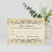 Cartons Réponse Vintage Rustic Black Flourish Mariage (Debout devant)