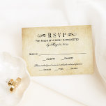 Cartons Réponse Vintage Rustic Black Flourish Mariage<br><div class="desc">Des tourbillons décoratifs et des fleurs encadrent cette élégante carte de réponse mariage d'inspiration vintage. L'arrière - plan d'ivoire rustique est imprimé avec une texture de papier parchemin vieilli. Personnalisez le texte RSVP personnalisé avec votre date d'échéance de réponse. Cette version inclut des options de dîner listées afin que les...</div>