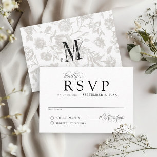 Cartons Réponse Vintage simple noir et blanc Floral Mariage