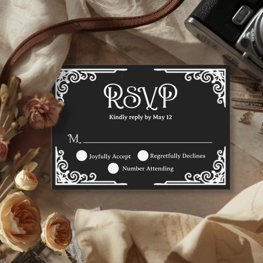 Cartons Réponse  Vintage White Black Wedding 