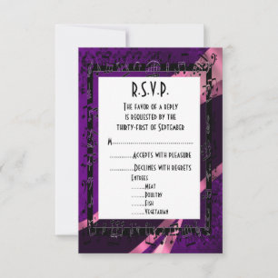 Cartons Réponse Violet damassé noir mariage officiel R.S.V.P