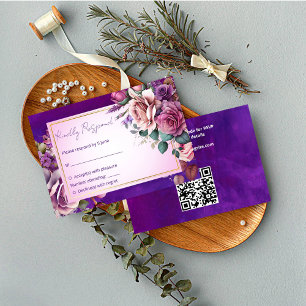 Cartons Réponse Violet rose vintage roses élégant mariage